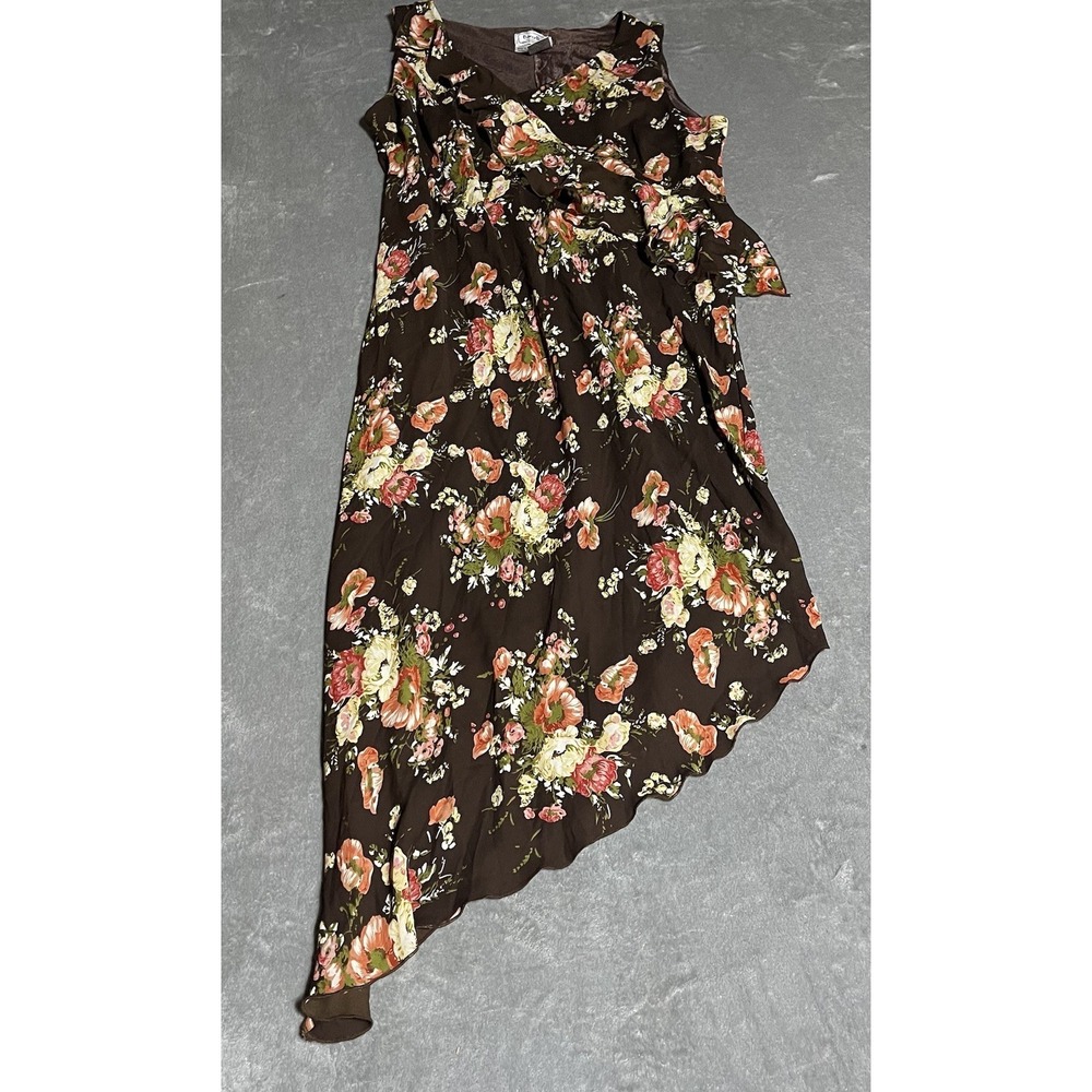 Vintage Borcellini Dress Womens 1X Brown Floral Dark Fairy Ruffle Boho Whimsy